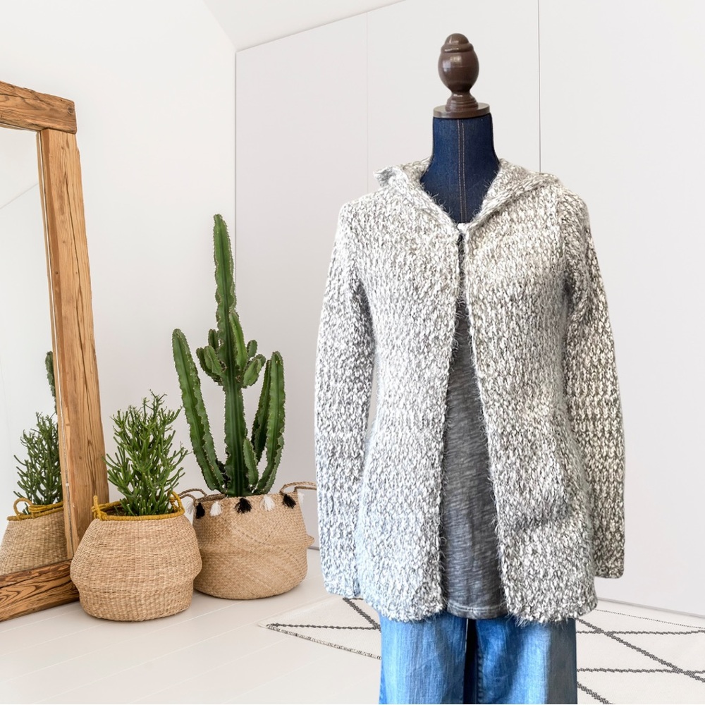Woven Heart Open Front Hooded Chenille Knit Cardigan